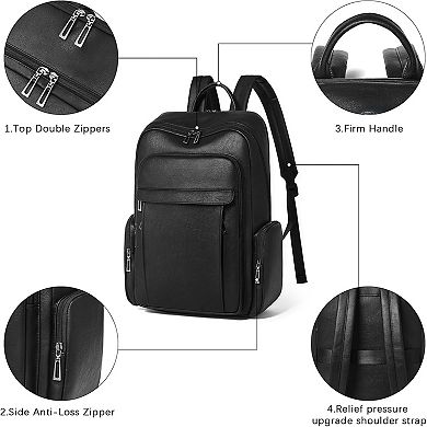 AKSZRI 17" Leather Laptop Backpack for Women-Computer Backpack Purse for Travel, College&Work