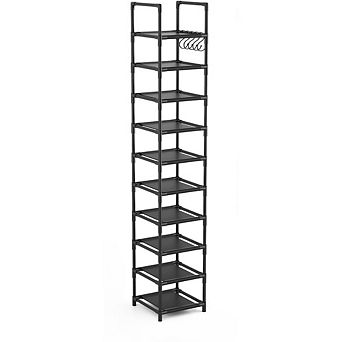 Great Ambitions Tall Narrow 10 tier Metal Shoe Rack， Space Saving Corner Shelf for Entryway, Closet
