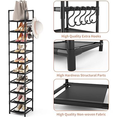 Great Ambitions Tall Narrow 10-Tier Metal Shoe Rack， Space Saving Corner Shelf for Entryway, Closet
