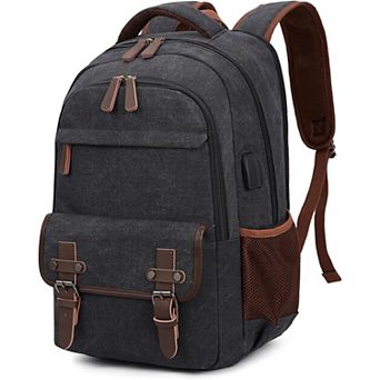 AKSZRI Canvas Laptop Backpack with USB Port-Fits 15.6"Laptop for Business, College&Travel, Black