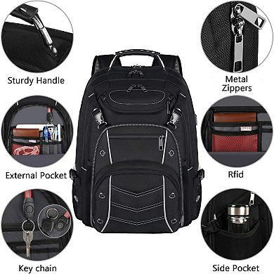 AKSZRI 18.4" Extra Large Laptop Backpack - 60L Gaming Bag with USB Port & Anti-Theft Pocket, Grey