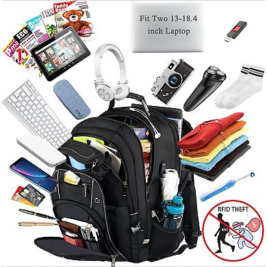 AKSZRI 18.4" Extra Large Laptop Backpack - 60L Gaming Bag with USB Port & Anti-Theft Pocket, Grey