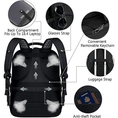 AKSZRI 18.4" Extra Large Laptop Backpack - 60L Gaming Bag with USB Port & Anti-Theft Pocket, Grey