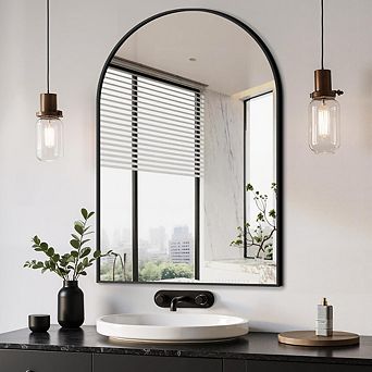 KSIZUIS Modern Arched Wall Mirror - 24"x36" Black for Bathroom Vanity, Bedroom & Living Room