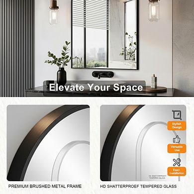 KSIZUIS Modern Arched Wall Mirror - 24"x36" Black for Bathroom Vanity, Bedroom & Living Room