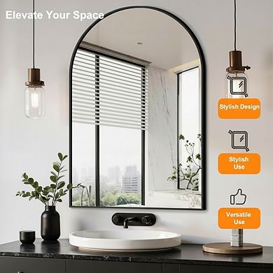 KSIZUIS Modern Arched Wall Mirror - 24"x36" Black for Bathroom Vanity, Bedroom & Living Room
