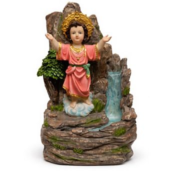 18"H Pink Devotional Tabletop Fountain - Child Jesus in Pink Robe with Cascading Bowls Design