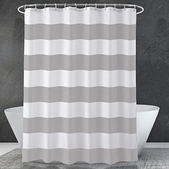 Grey and White Shower Curtain Fabric, Striped Shower Curtain Cloth , 72" W x 72" H