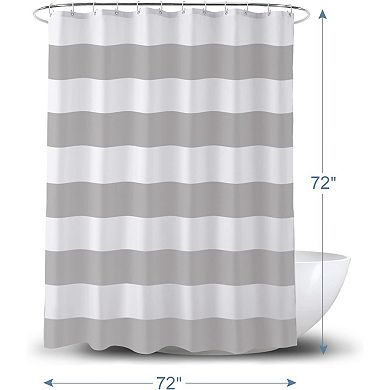Grey and White Shower Curtain Fabric, Striped Shower Curtain Cloth , 72" W x 72" H