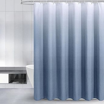 Ombre Blue Shower Curtain, 3D Embossed Textured Herringbone Fabric Shower Curtain with Hooks, 72x72