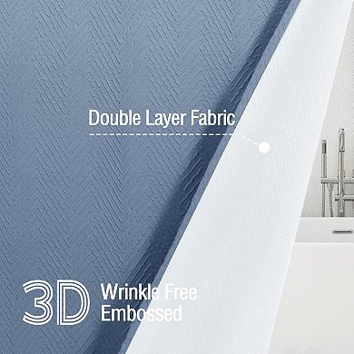Ombre Blue Shower Curtain, 3D Embossed Textured Herringbone Fabric Shower Curtain with Hooks, 72x72