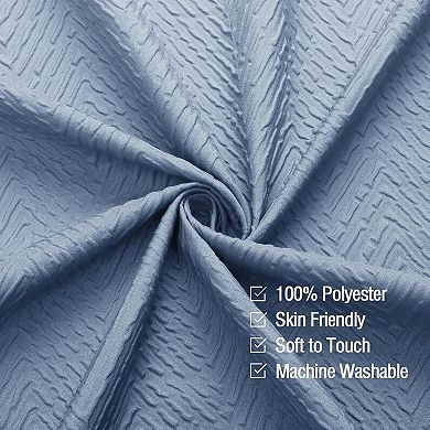 Ombre Blue Shower Curtain, 3D Embossed Textured Herringbone Fabric Shower Curtain with Hooks, 72x72