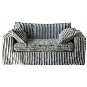 AKSZRI 59" Bean Bag Loveseat Sofa - Boneless Upholstered Couch in a Box, Dark Grey