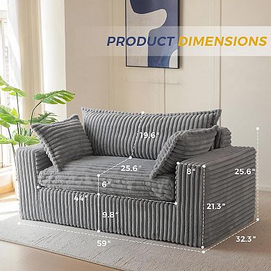 AKSZRI 59" Bean Bag Loveseat Sofa - Boneless Upholstered Couch in a Box, Dark Grey