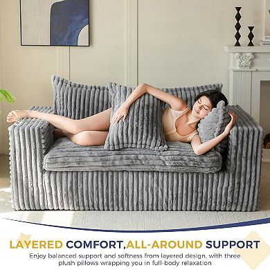 AKSZRI 59" Bean Bag Loveseat Sofa - Boneless Upholstered Couch in a Box, Dark Grey