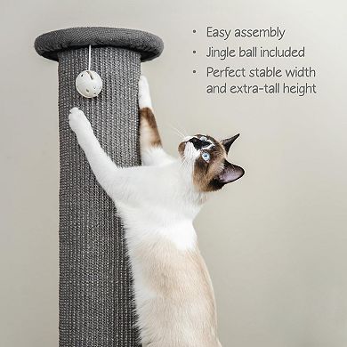 AKSZRI 32" Sisal Cat Scratching Post with Hanging Toy & Sturdy Base, Gray