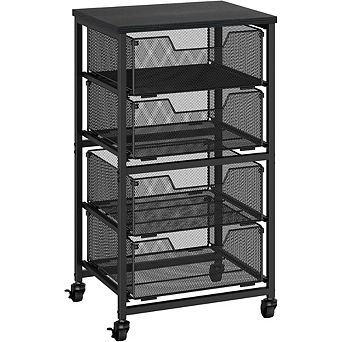 KSIZUIS Patent-Pending Rolling Cart - 4-Drawer Storage with Wood Top for Office, Kitchen & Classroom