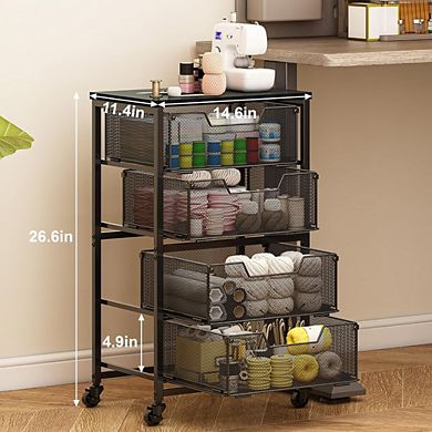 KSIZUIS Patent-Pending Rolling Cart - 4-Drawer Storage with Wood Top for Office, Kitchen & Classroom