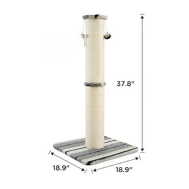 AKSZRI 38"Heavy Duty Cat Scratching Post-Thick Sisal Rope with Hanging Ball&Mice,Grey