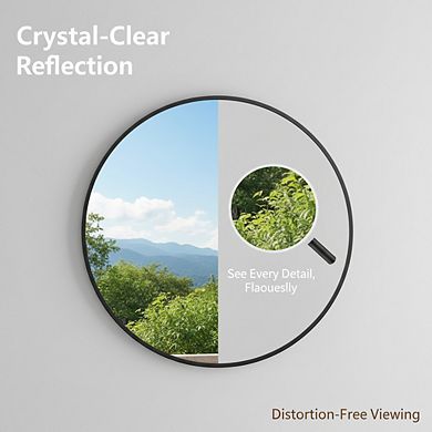 KSIZUIS Modern Round Wall Mirror - 30" Black Metal Frame for Bathroom, Living Room & Entryway