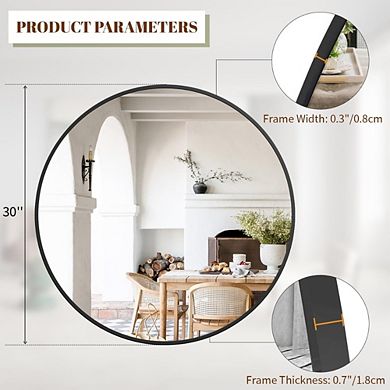 KSIZUIS Modern Round Wall Mirror - 30" Black Metal Frame for Bathroom, Living Room & Entryway