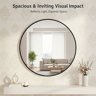 KSIZUIS Modern Round Wall Mirror - 30" Black Metal Frame for Bathroom, Living Room & Entryway