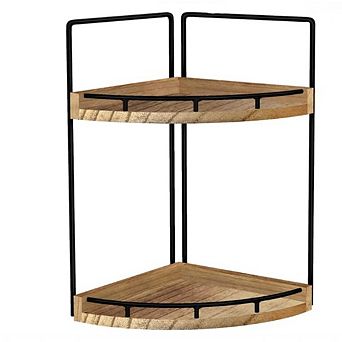 Great Ambitions 2 tier Bathroom Corner Organizer, Wood Vanity Storage Shelf, Brown