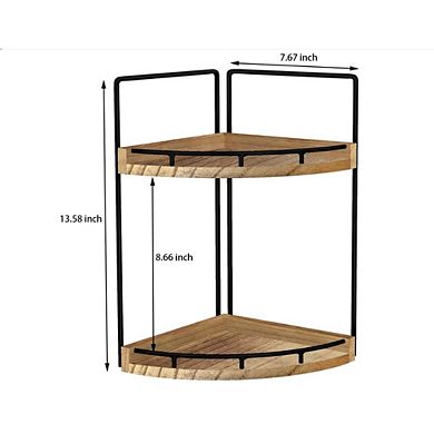 Great Ambitions 2-Tier Bathroom Corner Organizer, Wood Vanity Storage Shelf, Brown