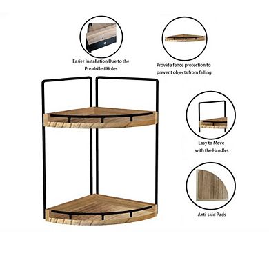 Great Ambitions 2-Tier Bathroom Corner Organizer, Wood Vanity Storage Shelf, Brown