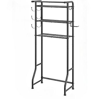 Great Ambitions Black 3 tier Over-The-Toilet Metal Storage Rack with Paper Holder & Hooks
