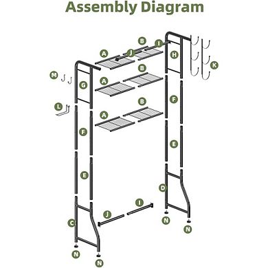 Great Ambitions Black 3-Tier Over-The-Toilet Metal Storage Rack with Paper Holder & Hooks