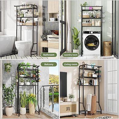 Great Ambitions Black 3-Tier Over-The-Toilet Metal Storage Rack with Paper Holder & Hooks