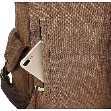 AKSZRI Leather & Waxed Canvas Backpack - Travel Rucksack & Laptop Bag