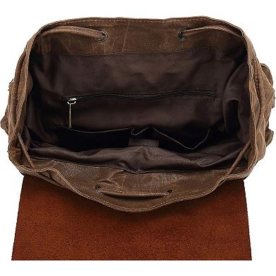 AKSZRI Leather & Waxed Canvas Backpack - Travel Rucksack & Laptop Bag