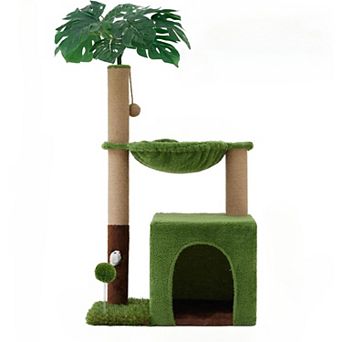 AKSZRI 37"Cat Tree Tower for Indoor Cats-2-in-1 Multi-Functional with Scratching Post&Hammock