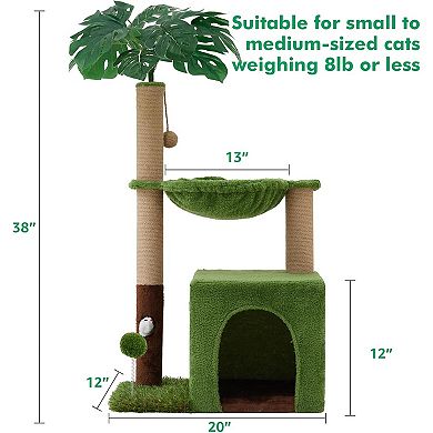 AKSZRI 37"Cat Tree Tower for Indoor Cats-2-in-1 Multi-Functional with Scratching Post&Hammock
