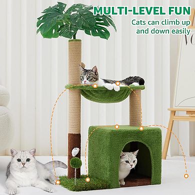 AKSZRI 37"Cat Tree Tower for Indoor Cats-2-in-1 Multi-Functional with Scratching Post&Hammock