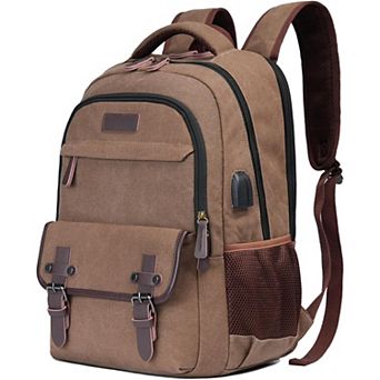 AKSZRI Canvas Laptop Backpack with USB Port-Fits 17.3" Notebook for Business, College&Travel, Coffee