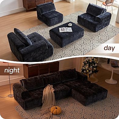 AKSZRI 108" Modular L-Shape Sectional Sofa - Cloud Couch with Deep Seat & Pillows,Grey