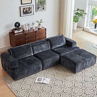AKSZRI 108" Modular L-Shape Sectional Sofa - Cloud Couch with Deep Seat & Pillows,Grey
