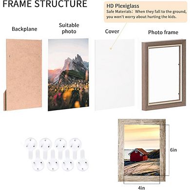 Set of 8 Rustic Multi Wood-Color 4x6 Picture Frames Wall & Tabletop Decor for Home & Office