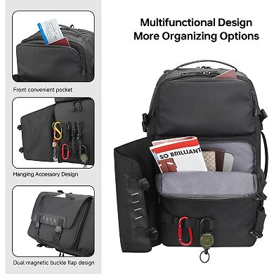 AKSZRI 40L Travel Backpack - Flight Approved, Water-Resistant, Fits 17.3" Laptop, Black