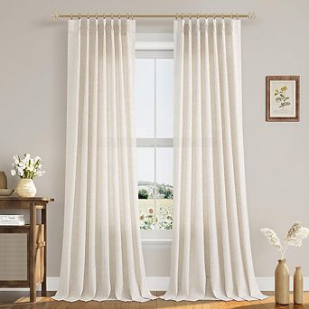 KSIZUIS Pinch Pleated Linen Curtains - 90” Long Cream Beige, Light Filtering Set of 2 Panels