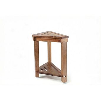 Great Ambitions 14 in Acacia Wood Shower Stool, Waterproof with Shelf for Shaving & Storage