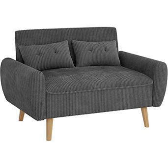 AKSZRI Modern Mid-Century Loveseat - 2-Seater Fabric Sofa for Small Spaces, Dark Grey