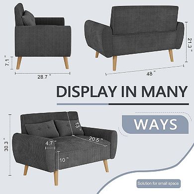 AKSZRI Modern Mid-Century Loveseat - 2-Seater Fabric Sofa for Small Spaces, Dark Grey