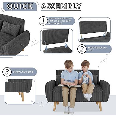 AKSZRI Modern Mid-Century Loveseat - 2-Seater Fabric Sofa for Small Spaces, Dark Grey