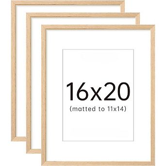 Great Ambitions Set of 3 Natural Solid Wooden 16x20 Frames - Display 11x14 with Mat or 16x20 Without