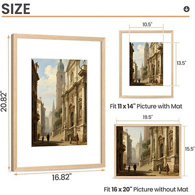 Great Ambitions Set of 3 Natural Solid Wooden 16x20 Frames - Display 11x14 with Mat or 16x20 Without