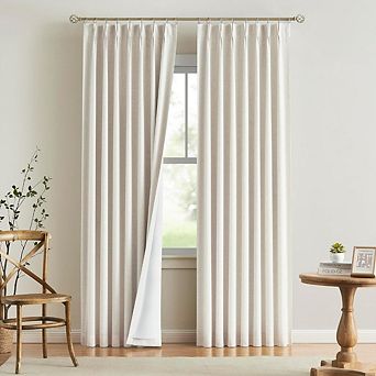 KSIZUIS Natural Pinch Pleat Blackout Curtains - 90” Linen Blend, Thermal Insulated Set of 2